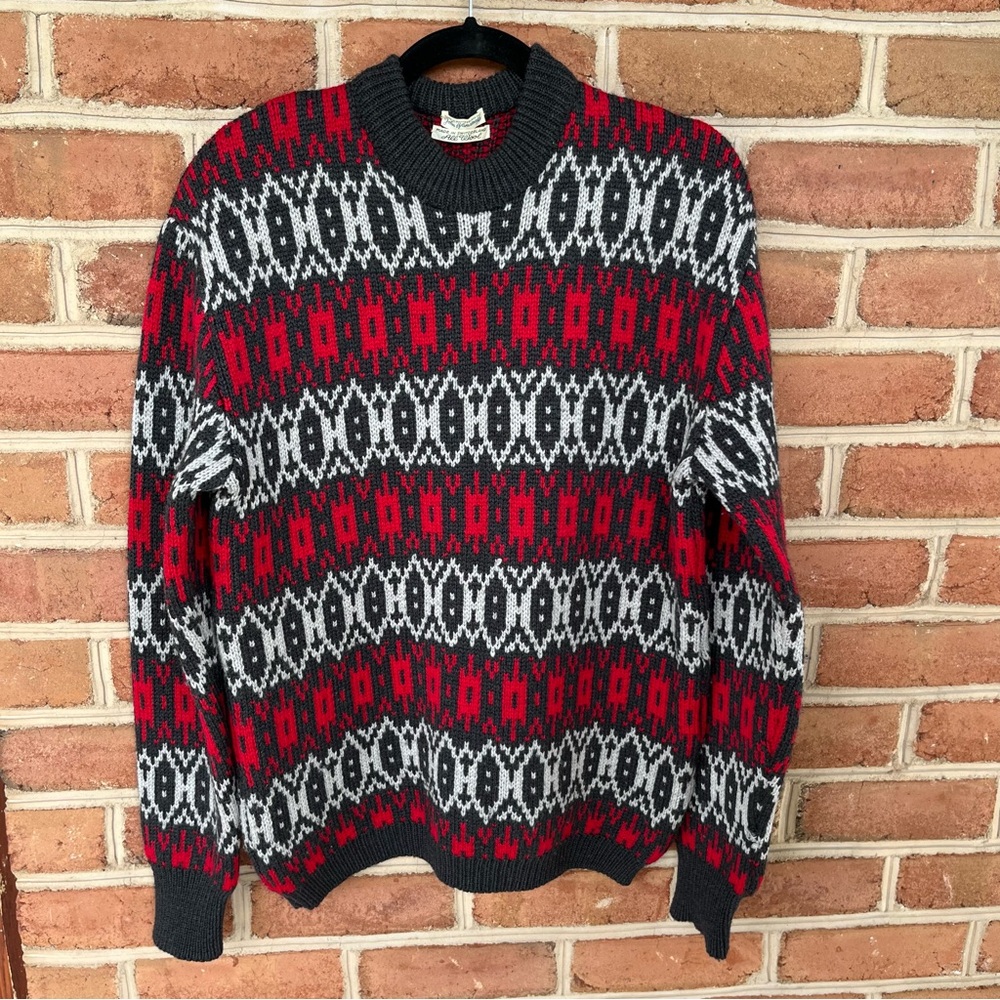 Knit crewneck winter sweater. Made in Switzerland by John Wanamaker